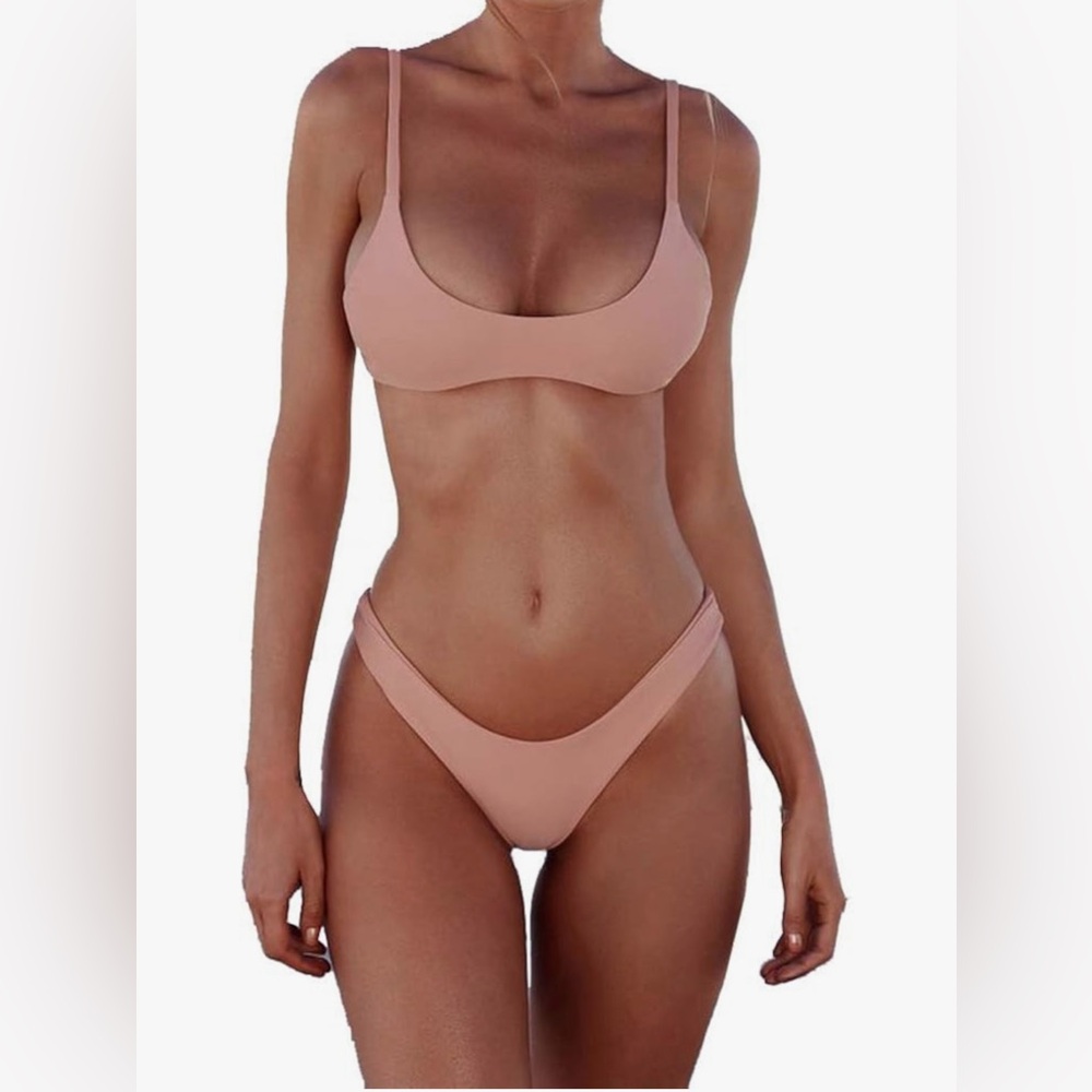 Scoop Neck Push Up Padded Brazilian Thong Bikini Swimsuit Bathing Suit